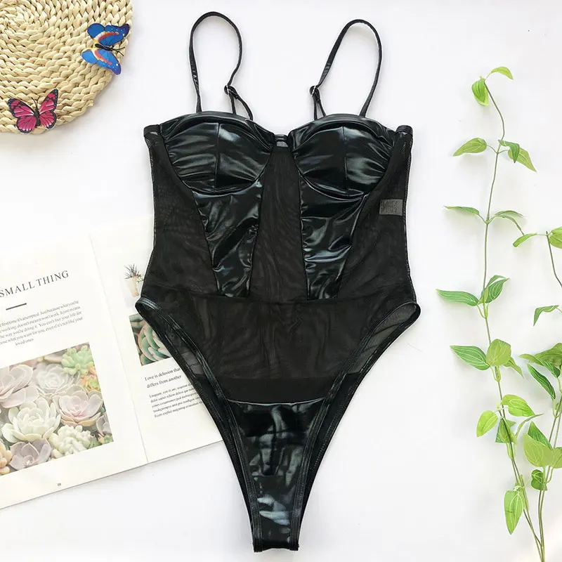 

Famaker Gauze stitching one piece Swimsuit Women Backless V neck Push Up Sexy Bodysuits Beach Bathing Suit Monokini Swimwear