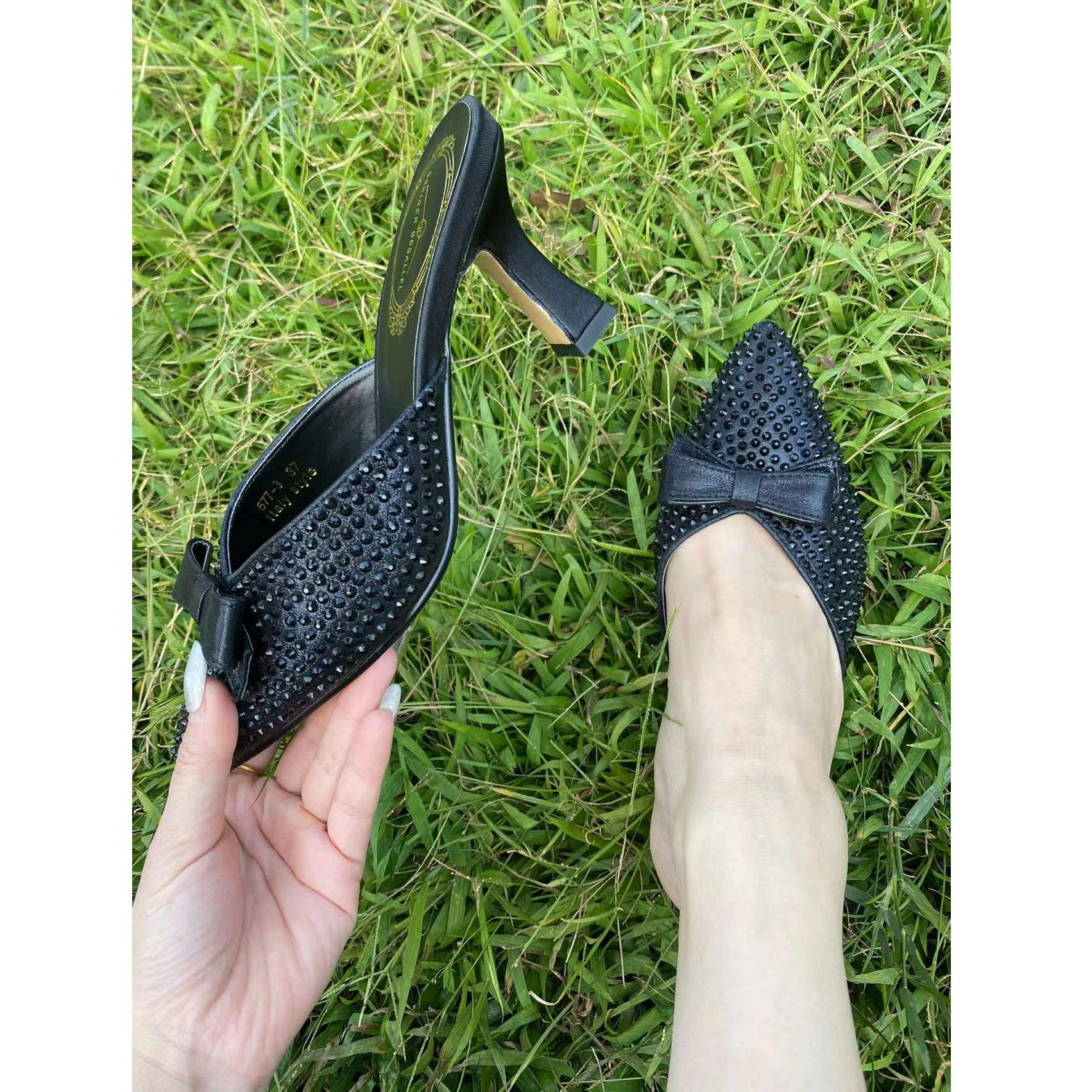 Pointed Toe Fashion Lady Shoes Sexy Pumps Heels 577-3 2022 New Arrival Chic Elegant Women Sandals Mules Thin Heels Shoes Women