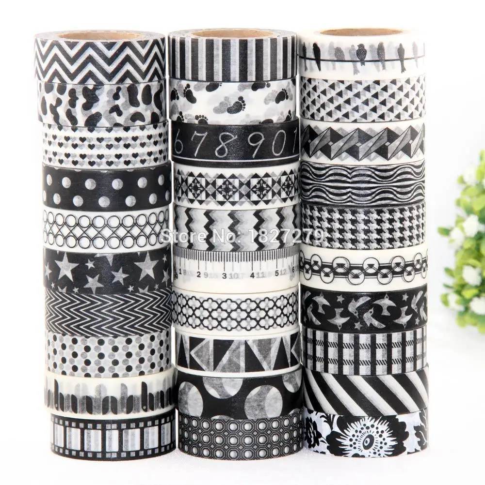 

1X 15mm Tape Black White set Dot,Flower,Star Print Scrapbooking DIY Sticker Decorative Masking Japanese Washi Tape Paper 0m