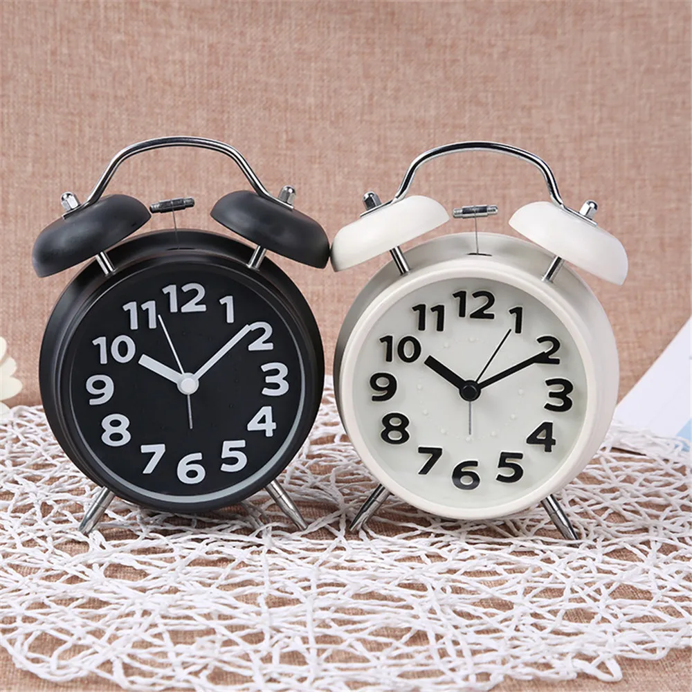 Тихий будильник с двумя колокольчиками металлический модный подарок