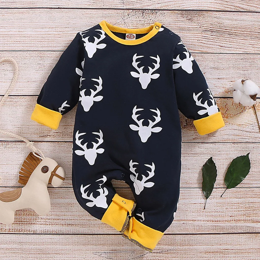 Рождественская Одежда для новорожденных мальчиков и девочек комбинезон с