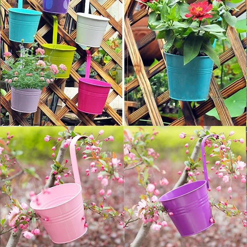 

Hanging Flower Pot Metal Iron Bucket Planter with Detachable Hook Multifunctional Holder for Garden Courtyard Balcony J8