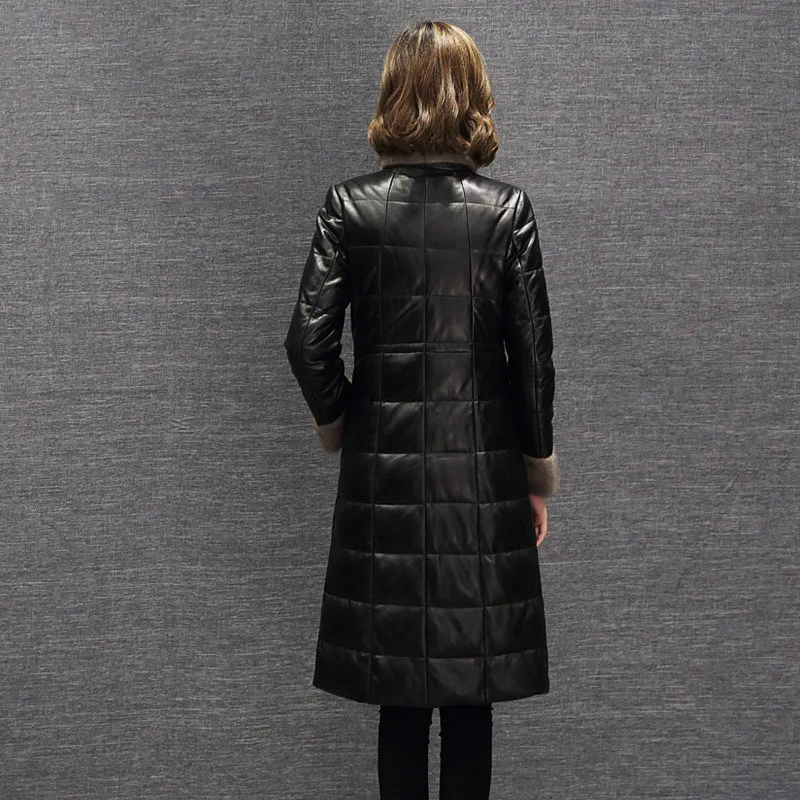 Женская куртка из натуральной кожи осенне-зимнее пальто овчины длинная пуховая