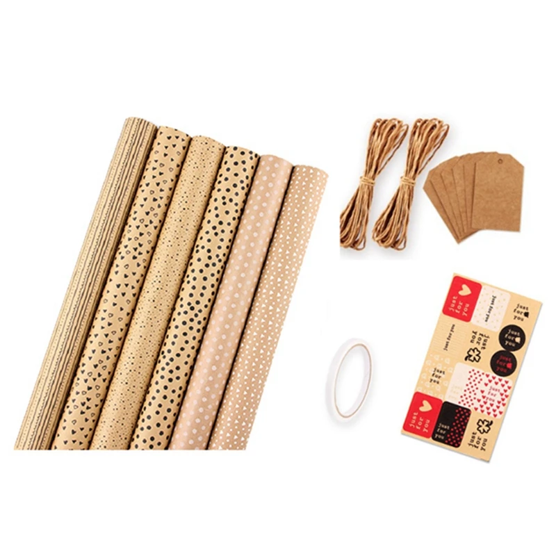 

Christmas Wrapping Paper,Recycled Happy Birthday Kraft Gift Wrapping Paper 6 Style Wrapping Paper For Gift Wrap Occasion