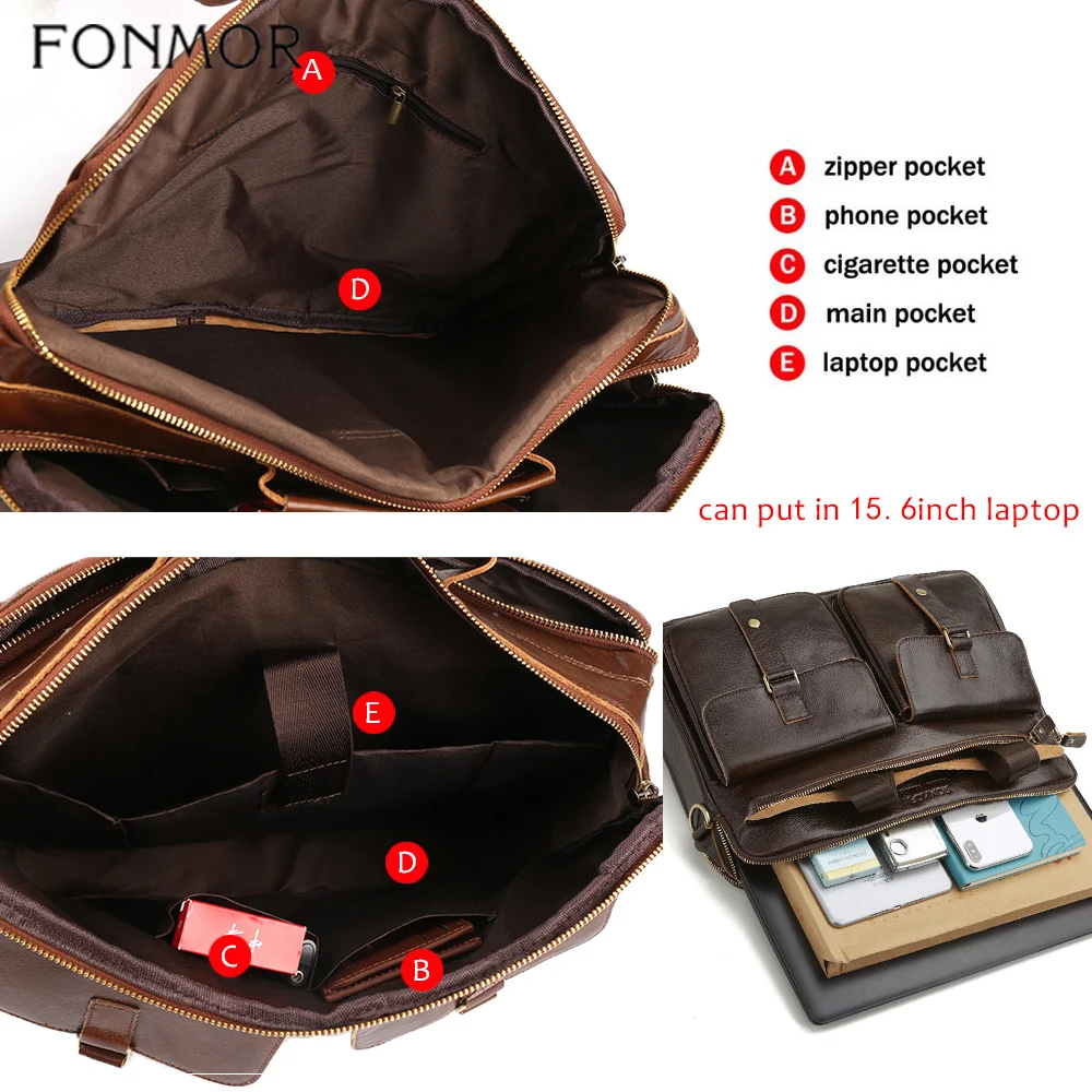 Новый мужской портфель Fonmor из 100% воловьей кожи большая сумка тоут натуральной на