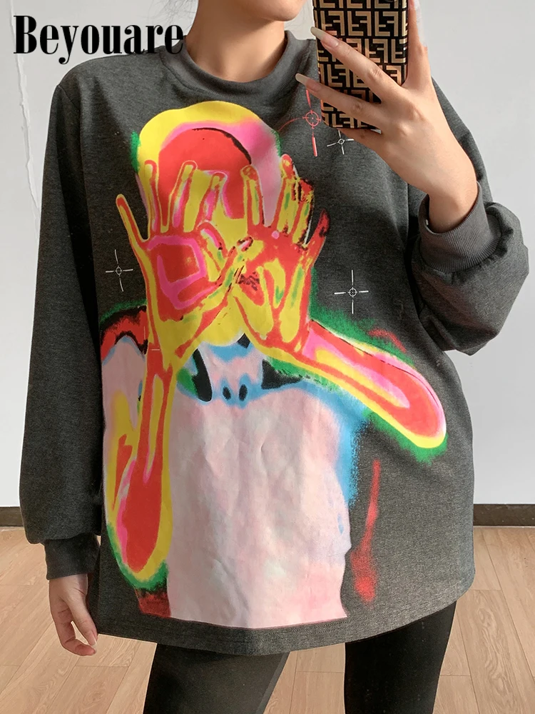 

Beyouare Y2K Streetwear Oversized Sweatshirts Women Cartoon Print O Neck Long Sleeve Loose Pullover 2021 Autumn Casual Punk Tops