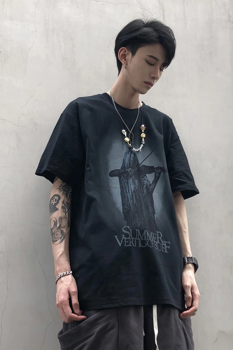 

Short Sleeve Retro T-shirt Round Neck Cotton Alternative Clothing T Shirts for Men Poleras De Hombre Mens Clothes DH50TX