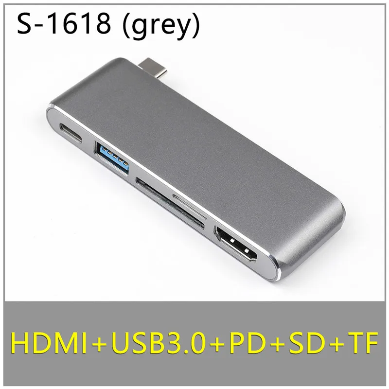 TC-1618-8 Два порта USB C концентратор до 4K HDMI адаптер Thunderbolt 3 двойной USB 3,1 данных type-C концентратор TF SD PD адаптер для MacBook Pro Air 13 - Цвет: TC-1618-8