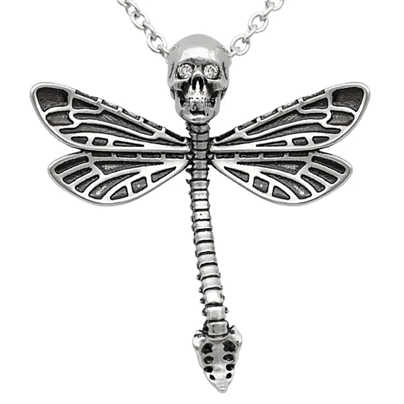 

New retro gothic dragonfly skull pendant necklace men women chain necklace biker punk necklace pendant jewelry gift wholesale
