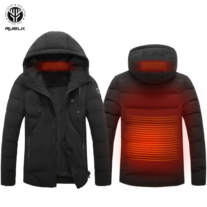 RUELK 2020 Winter Mens Fashion Padded Jacket Padded Jacket Smart Heating Padded Jacket Hooded Electric Heating Jacket Large Size