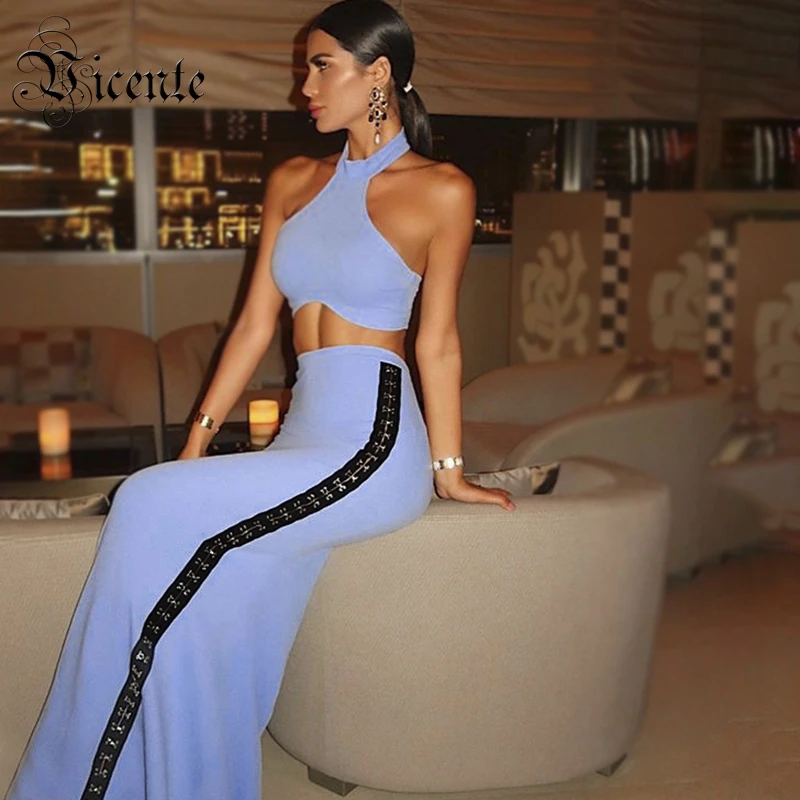 

VC все Бесплатная доставка Новый шикарный небесно-голубой костюм из двух частей длинная юбка боковой крючок дизайн знаменитости для вечерин...