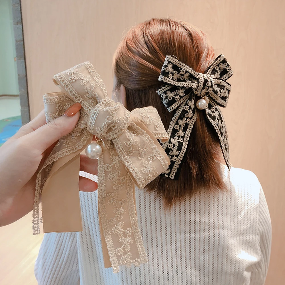 

Double Layer Lace Big Bow Spring Clip Palace Style Embroidery Hair Clip for Women Girls Fashion Vintage Hairpin Headwear
