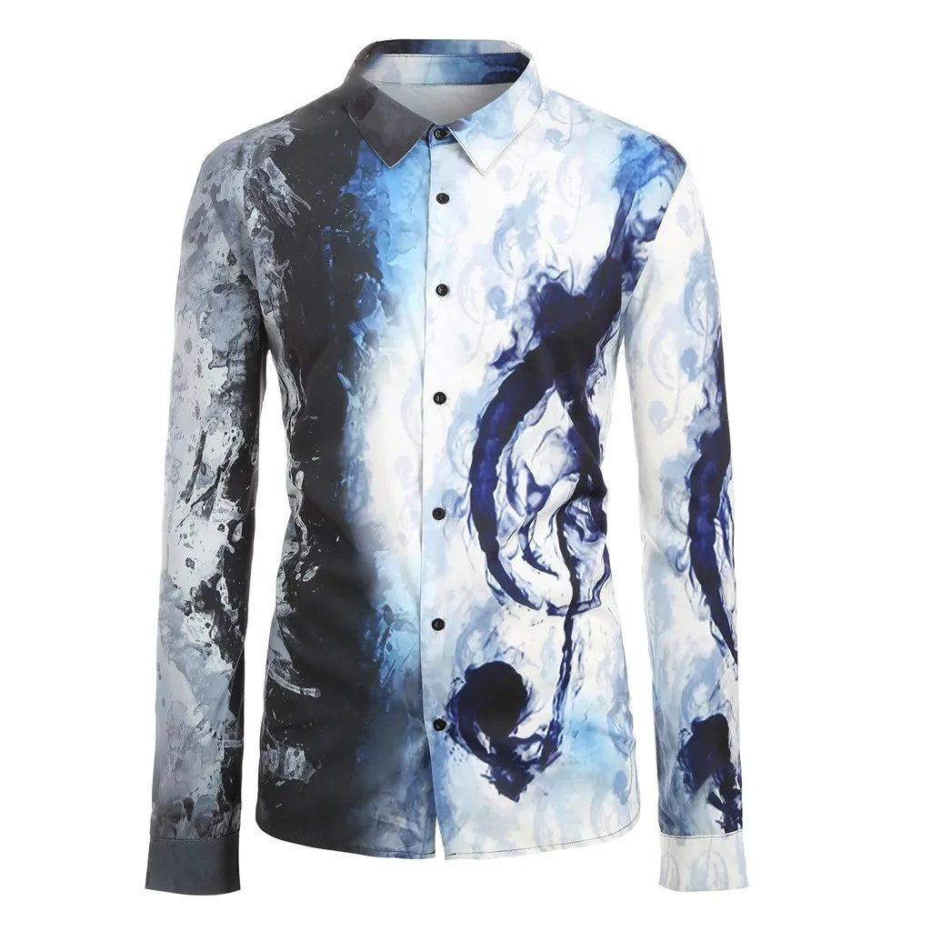 Рубашки с принтом музыкальной нотки новинка 2020 Мужская Осенняя рубашка длинным