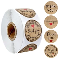 100 500pcs kraft paper thank you stickers with red heart handmade labels sticker for business envelope sealing stationery