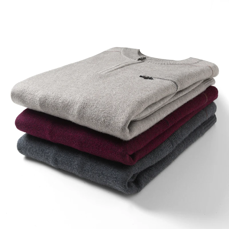 Мужской теплый шерстяной свитер MIACAWOR пуловер в стиле пэчворк вязаный джемпер с