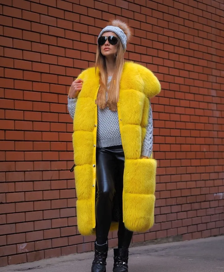

real long 100% women genuine natural fur vest quality finland saga fox 110cm length