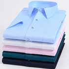 Анти-морщинки Мужская рубашка с коротким рукавом Slim Fit сплошной Цвет Мужская рубашка, модная летняя модель, Повседневная блуза, мужские нарядные рубашки размера плюс