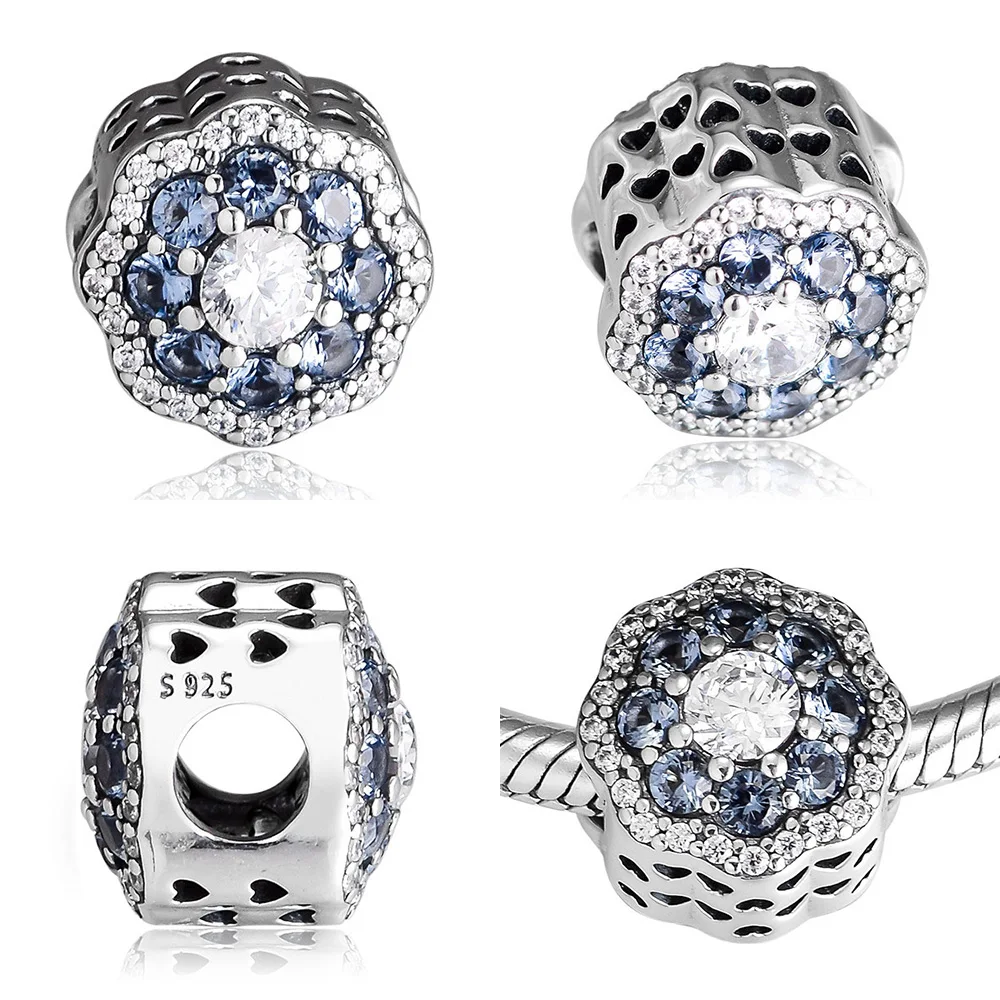 Подвеска для браслета из серебра 925 пробы с синим кубическим цирконием|Ювелирные