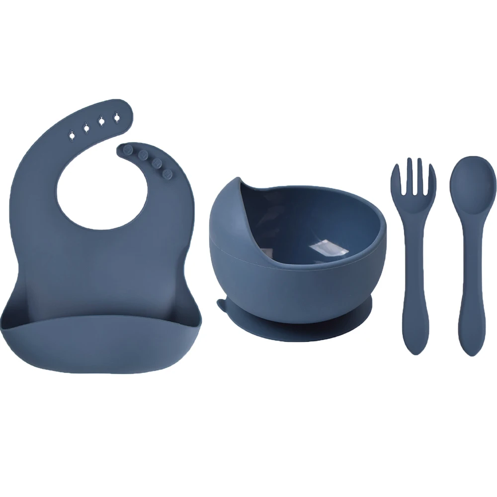

Baby Bib bowl spoon Fork silicone tableware children handle silicone spoon Suction bowl baby silicone bowl Lunch Feeding Set