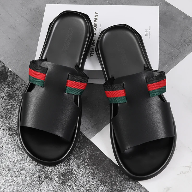 

Sandals Men Leather Men Sandals Summer Flip Flops Slippers Casual Shoes Man Fashion Beach For Men's Slides Sandles
