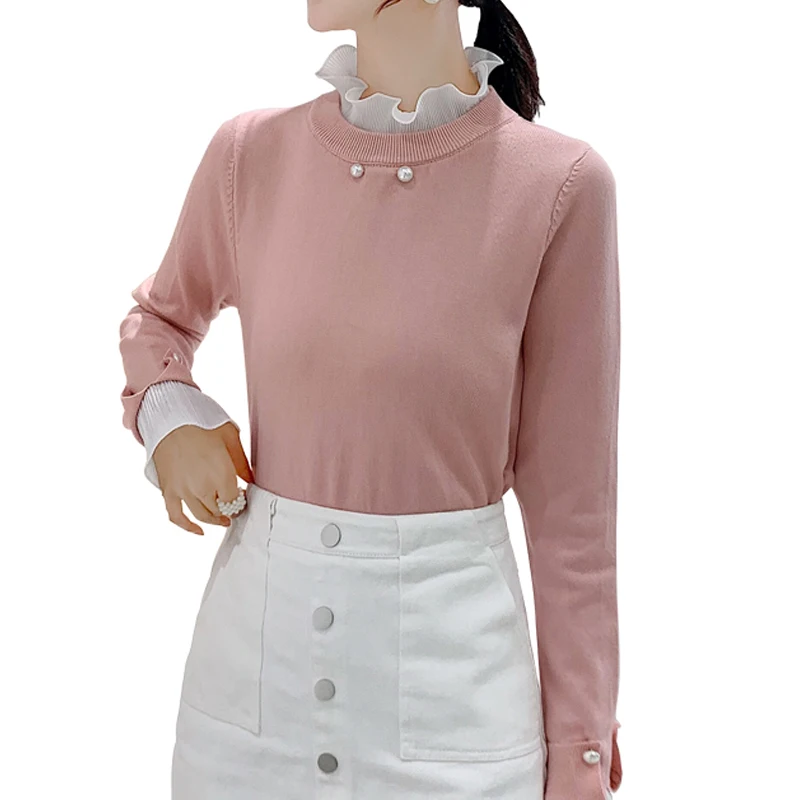 Вязанные блузки осень 2019 новые тонкие шифоновые с длинным рукавом и