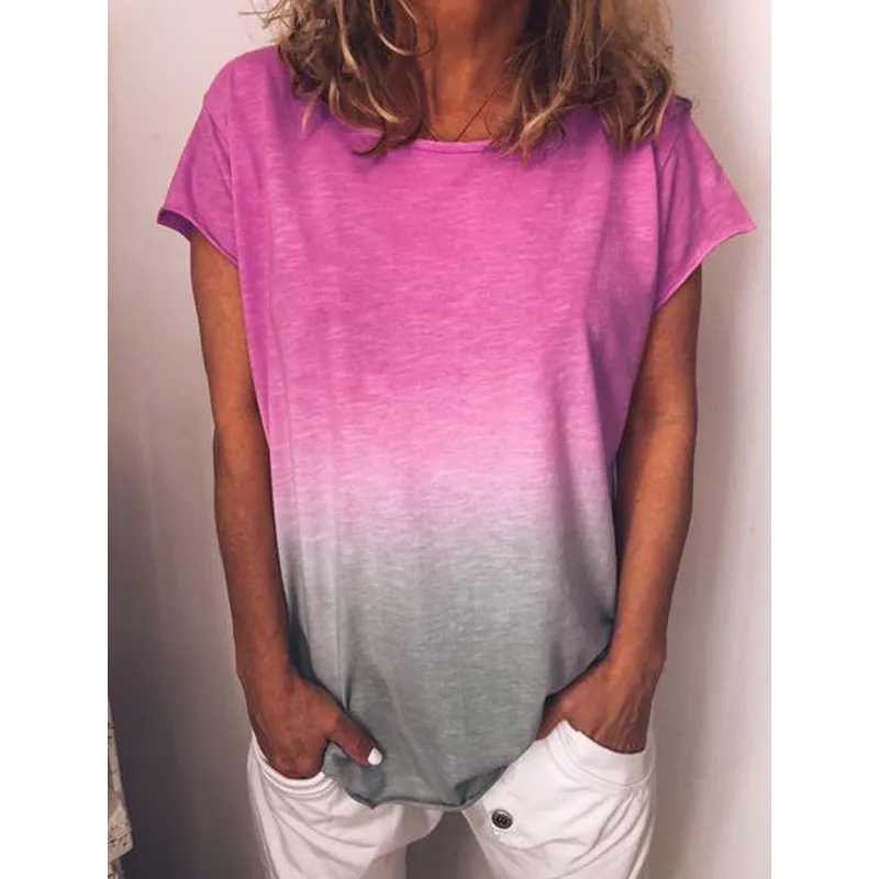 Модная футболка, женские топы, футболки Harajuku, Blusas, летняя женская футболка размера плюс 5XL 4XL, женская одежда с радужным принтом - Цвет: Rose red