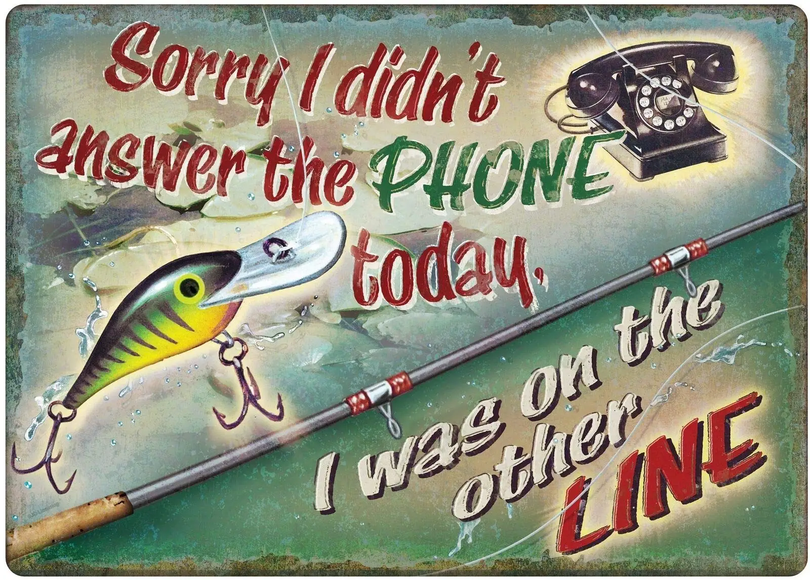 

Rivers Edge, On The Other Line Retro Wall Home Bar Pub Vintage Cafe Decor, 8x12 Inch