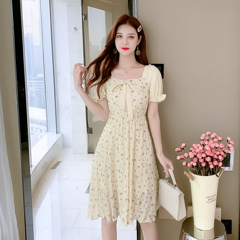 COIGARSAM милое женское платье с цветочным принтом корейское летнее шифоновое цвет