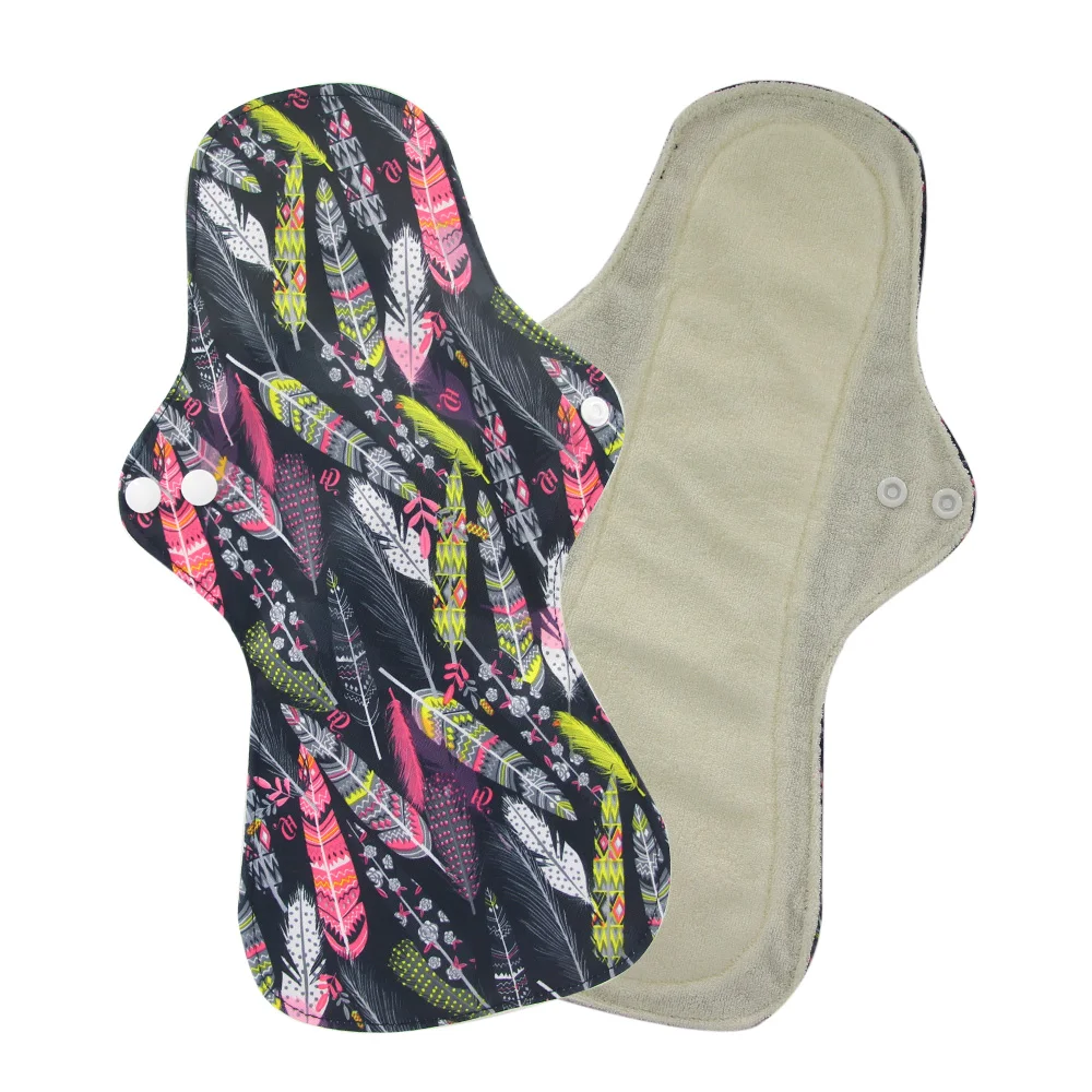 organic bamboo pad48 1" Фламинго печатные ночное Использование многоразовые менструальные подкладки для тяжелого потока большой размер дышащая женская Ткань колодки подкладка водонепроницаемый - Цвет: organic bamboo pad48