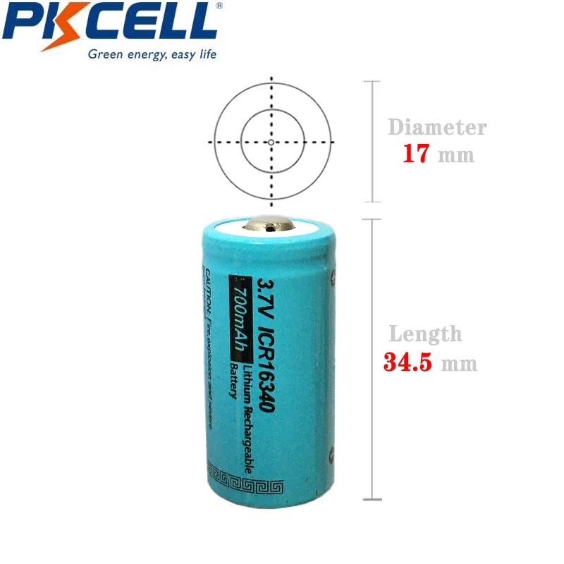 5 шт. PKCELL Размер 17*34 мм Liion аккумуляторная батарея ICR 16340 700 мАч 3 7 V ICR16340 литий ионный