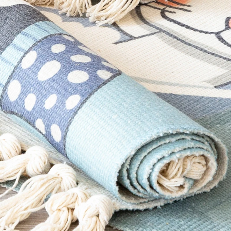 Напольный коврик из хлопка и льна ковер с кисточками для дивана журнального