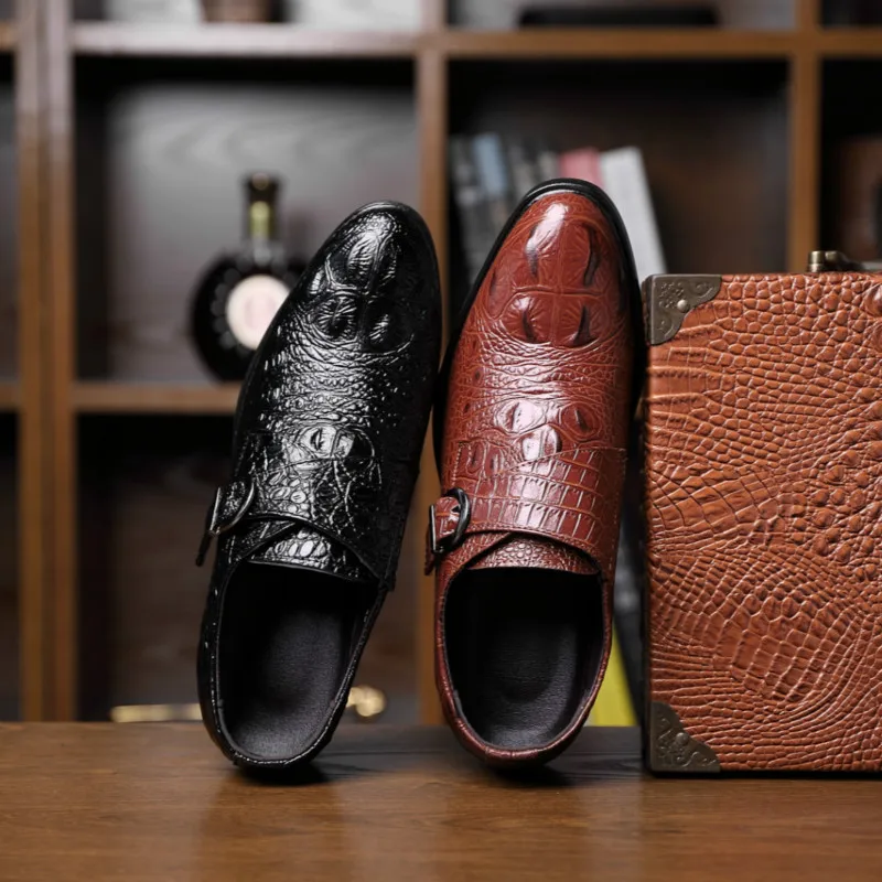 

2020 Classic Crocodile Pattern Business Flat Shoes Men Designer Formal Dress Leather Shoes Men's Loafers Christmas Party Shoes