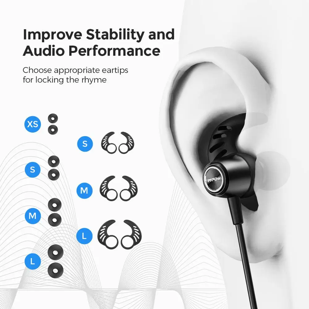 

MPOW S16 Magnetic Wireless Earphones IPX7 Waterproof Bluetooth 5.0 Sports Earbuds with 12H Playtime for iPhone 11 Xiaomi Samsung