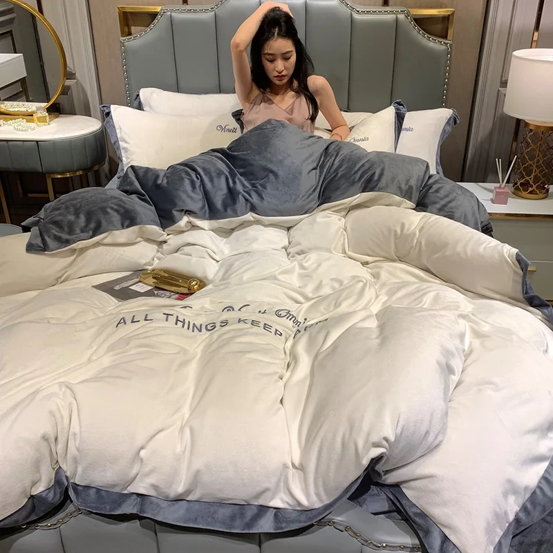 

Winter Thick Bedding Set Fluffy Smooth Fashion Modern Luxury Creative Bedding Design Juego De Cama Mariage Decoration EC50CT