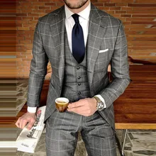 3 Pieces Male Suit Men's Clothing Blazer Pants Vest Classic Plaid Fashion Print Men Business Casual Suits For Men Sets 2022 New (3)