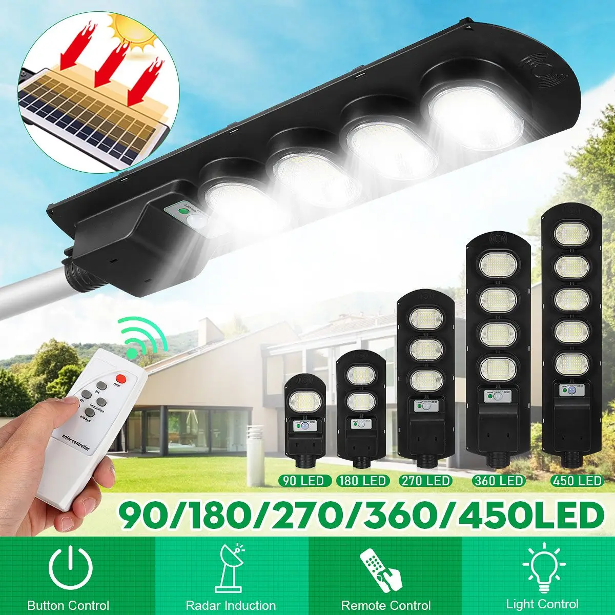 

90/180/270/360/540 LED Solar Street Light PIR Motion Sensor Outdoor Garden Wall Lamp 6V Polycrystalline Solar Panel Floodlight