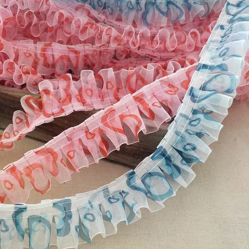 Цветная органза печать гофрированные кружева DIY женские Дети Пушистый лидер рот