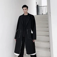 2021 cut burrs vintage long belt windbreaker trench coat male japan streetwear loose casual cardigan overcoat jacket outerwear