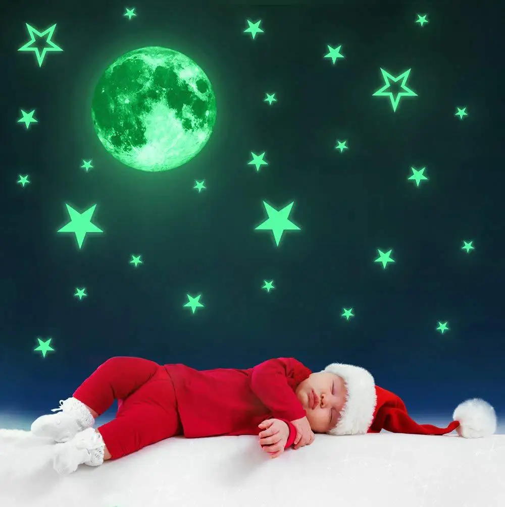 

New combination luminous moon stars luminous murals fluorescent wall stickers environmental protection for kids wall decals