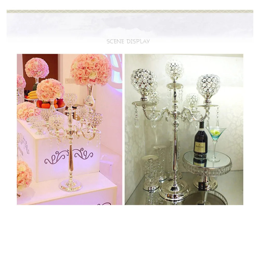 85 см высокие золотые свадебные подсвечники с хрустальными шариками подставки