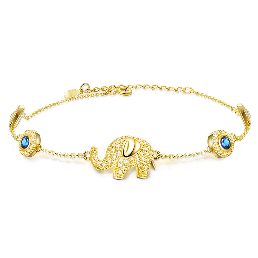 18K Gold Color Браслеты KALETINE Luck Elephant от сглаза для женщин, 925 пробы, серебряные, синие камни, мужские браслеты с кристаллами,, ювелирные изделия ручной работы - Окраска металла: 18K Gold Color