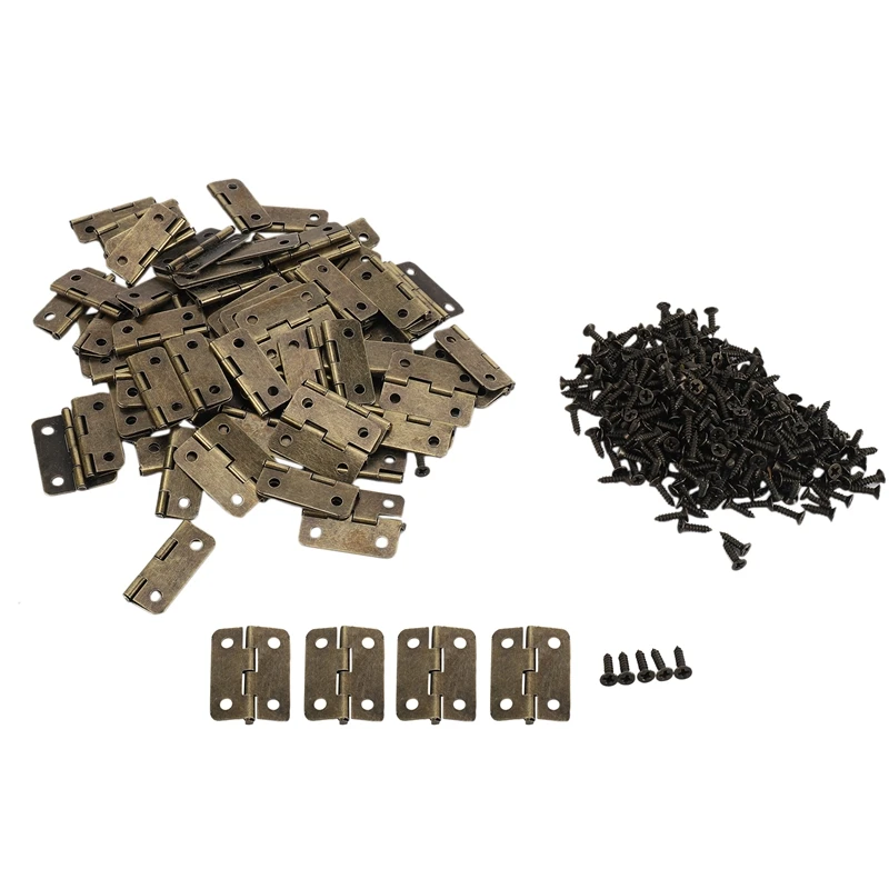 

80Pcs Small Box Hinges, 40 Sets Antique Right Latch Hook Hasp Wood Jewelry Box Hasp Catch Decoration Bronze Tone