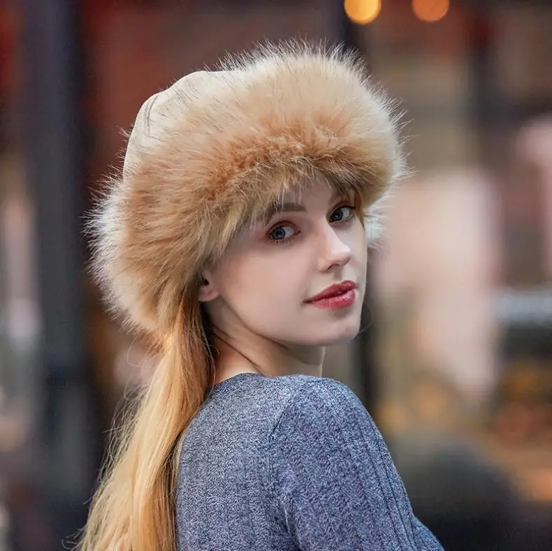 Mongolian suede fur imitation fox hair hat leather straw hat men and women plush thickened warm hat - Цвет: Коричневый