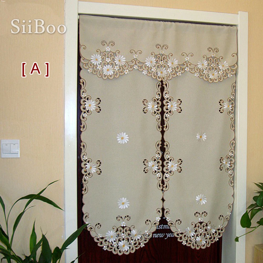 Пасторальный стиль хаки белый цветочный Вышивка готовая дверь занавес