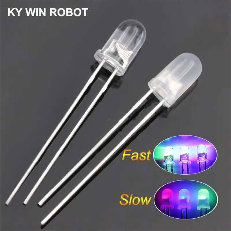 

20pcs/lot F5 5mm Fast/Slow RGB Flash Red Green Blue Rainbow Multi Color Light Emitting Diode Round LED Full Color DIY
