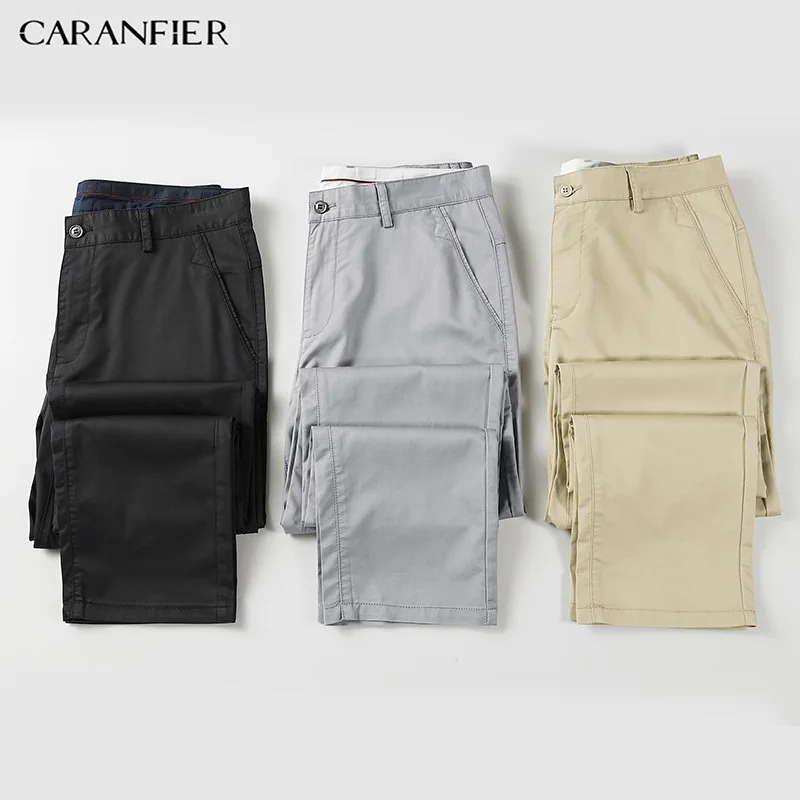 

Брендовые модные повседневные брюки CARANFIER 2020, однотонные Натуральные Прямые эластичные свободные повседневные брюки с высокой талией, мужс...