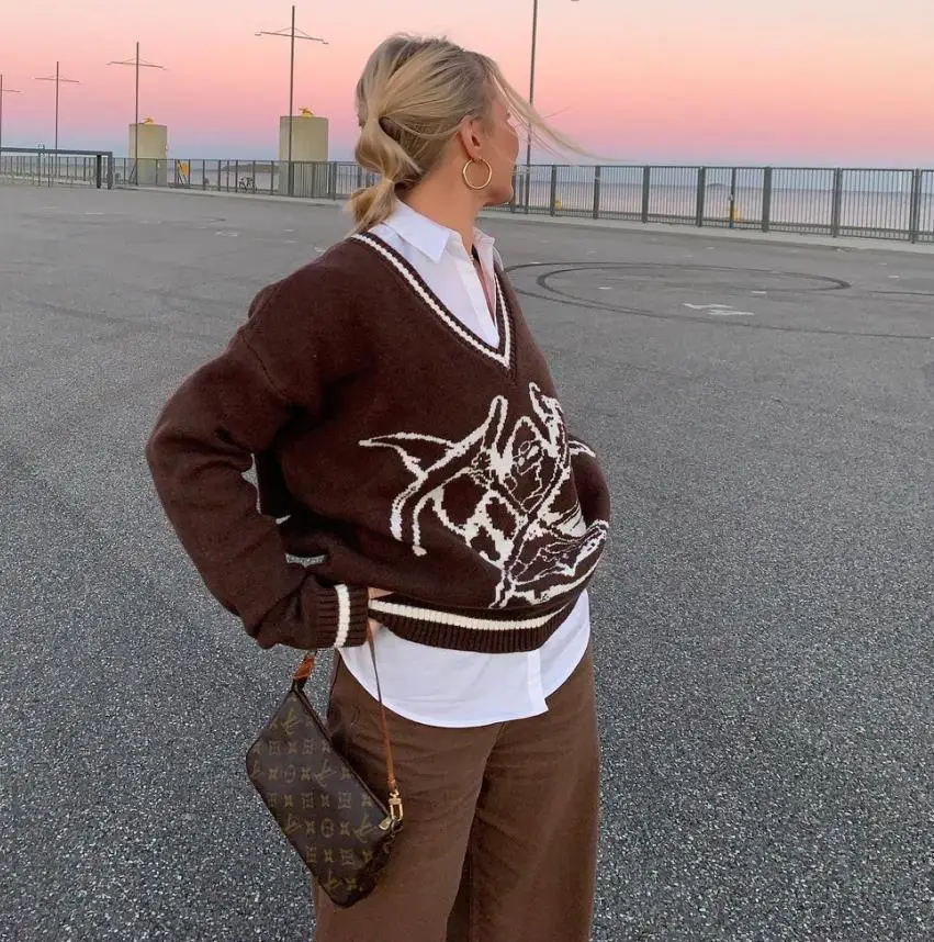 Женские осенние свитера Модный женский вязаный Топ с изображением монстра для