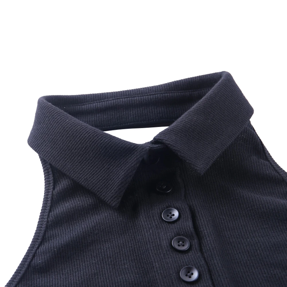 

Women Sexy Summer Vacation Tops Women Tank Crop Top Halter Buttons Ribbed V-neck Sleeveless Vest Slim Short Tops