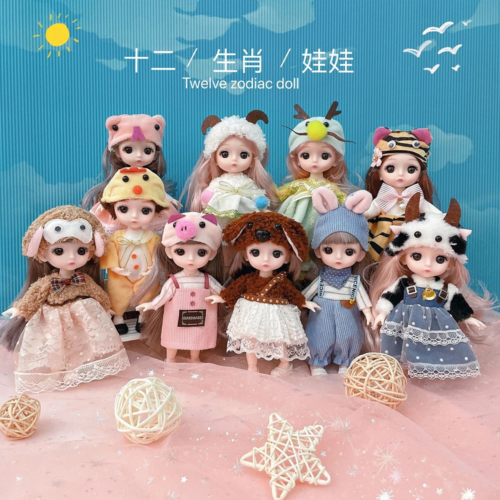 BJD 16cm Dimple Smile Doll 13 Movable Joints Clothes Suit Accessories Girl Gift Toy  Mini OB11 Multi-color Hair 12 Zodiac Signs