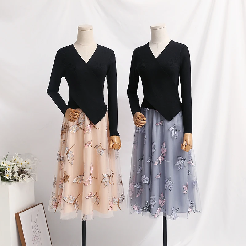 Платье на бретельках с пальто осень для женщин 2020 новая одежда трикотажные